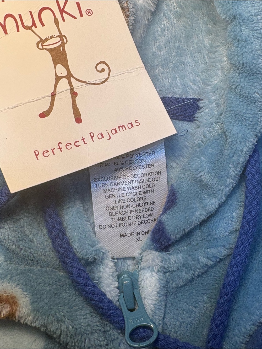 Munki Munki Ladies Plush Hooded One Piece Onesie Pajamas Blue Coffee Cup NWT - Picture 5 of 11